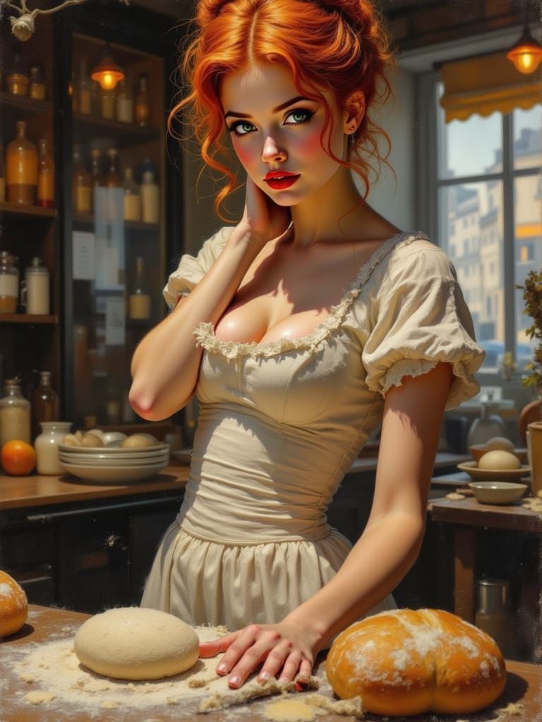 1500s Baker Kneading Dough with Flour Dust