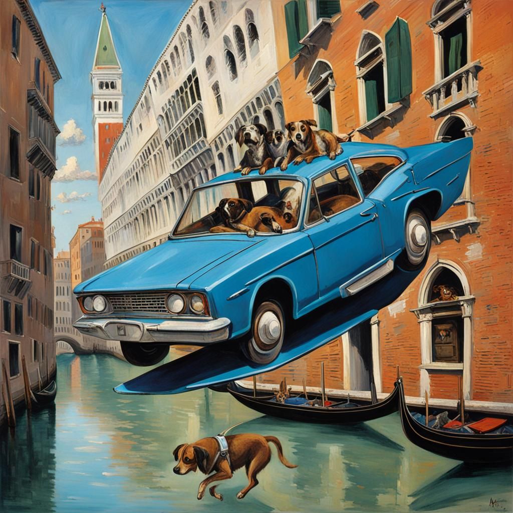 A car in flight. World's ugliest dog. A Transformer Autobot. Bridge of Sighs, Venice, with gondolas underneath. Max Erns...