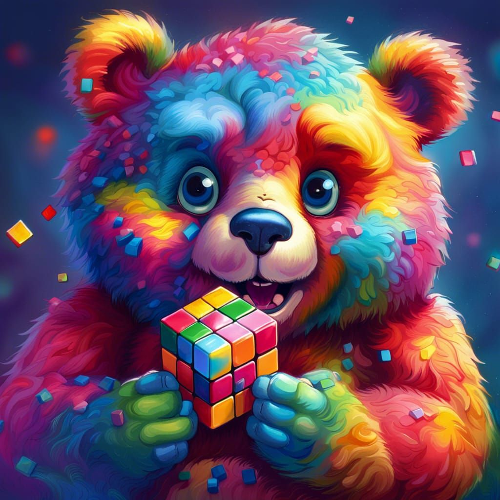 Care Bear and Rubik's Cube: 80s Digital Art