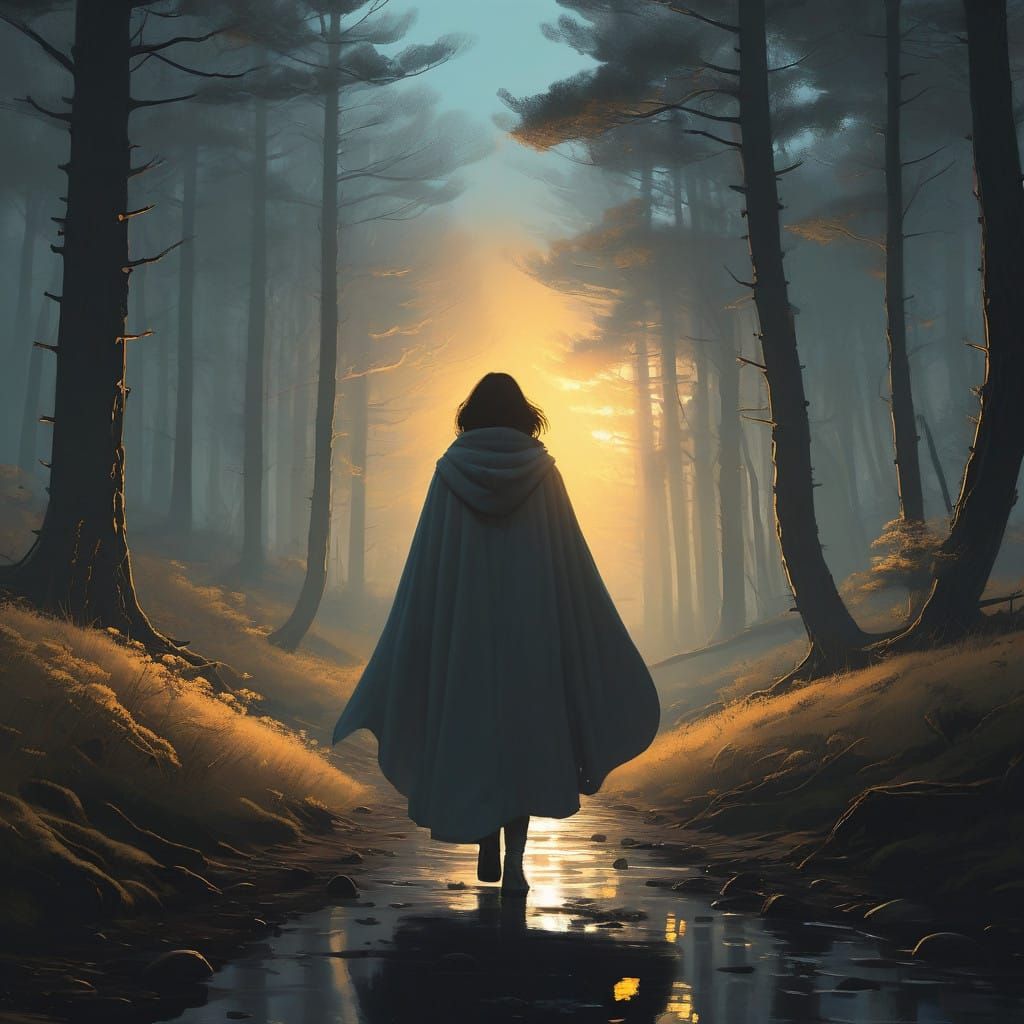 Woman Walking Towards Golden Light