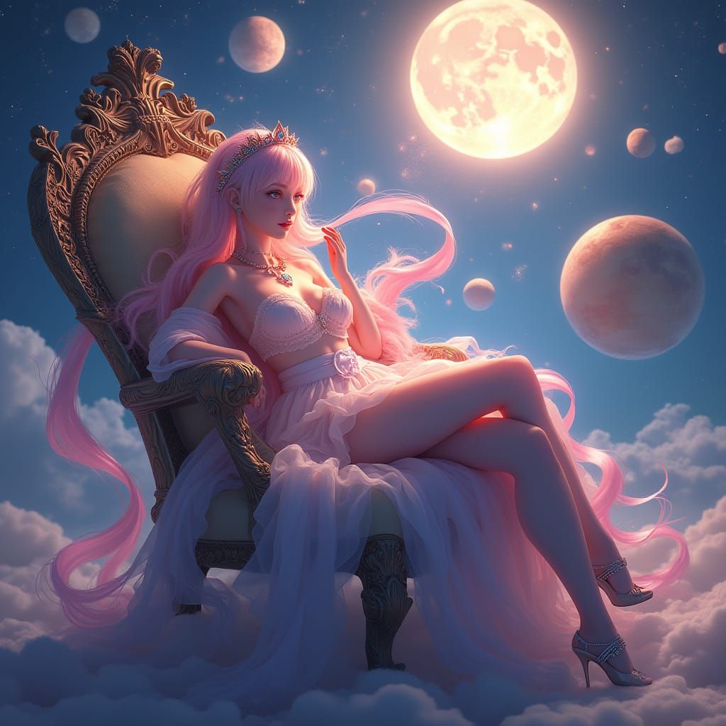 Celestial Muse on Shattered Throne: 3D Anime Art