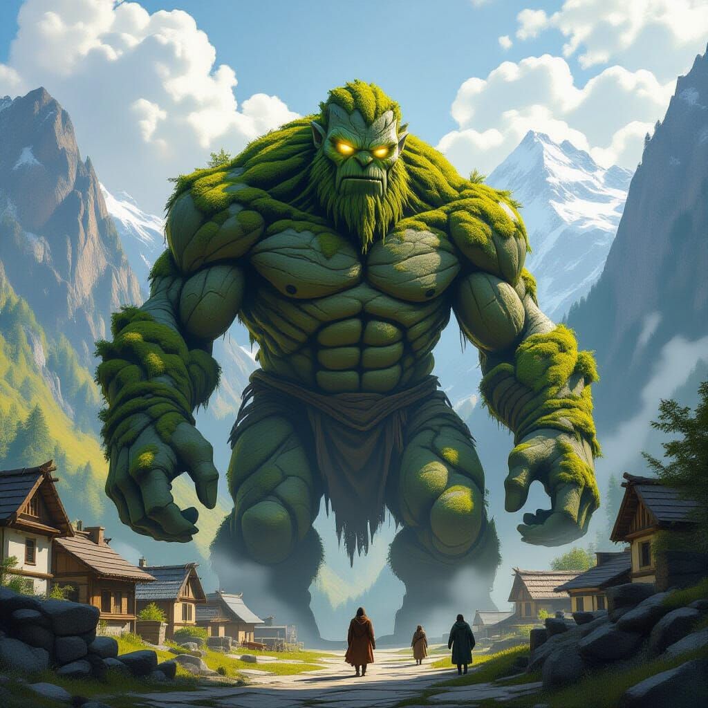 Moss-Covered Golem Guardian of Mountain Village