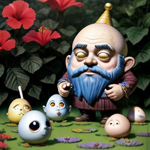 Whimsical Gnome Village in Hibiscus Garden