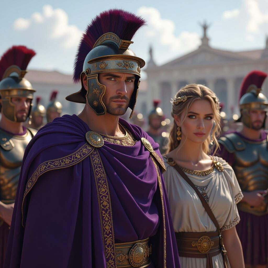 Roman Emperor with Legionaires, Matte Painting Style