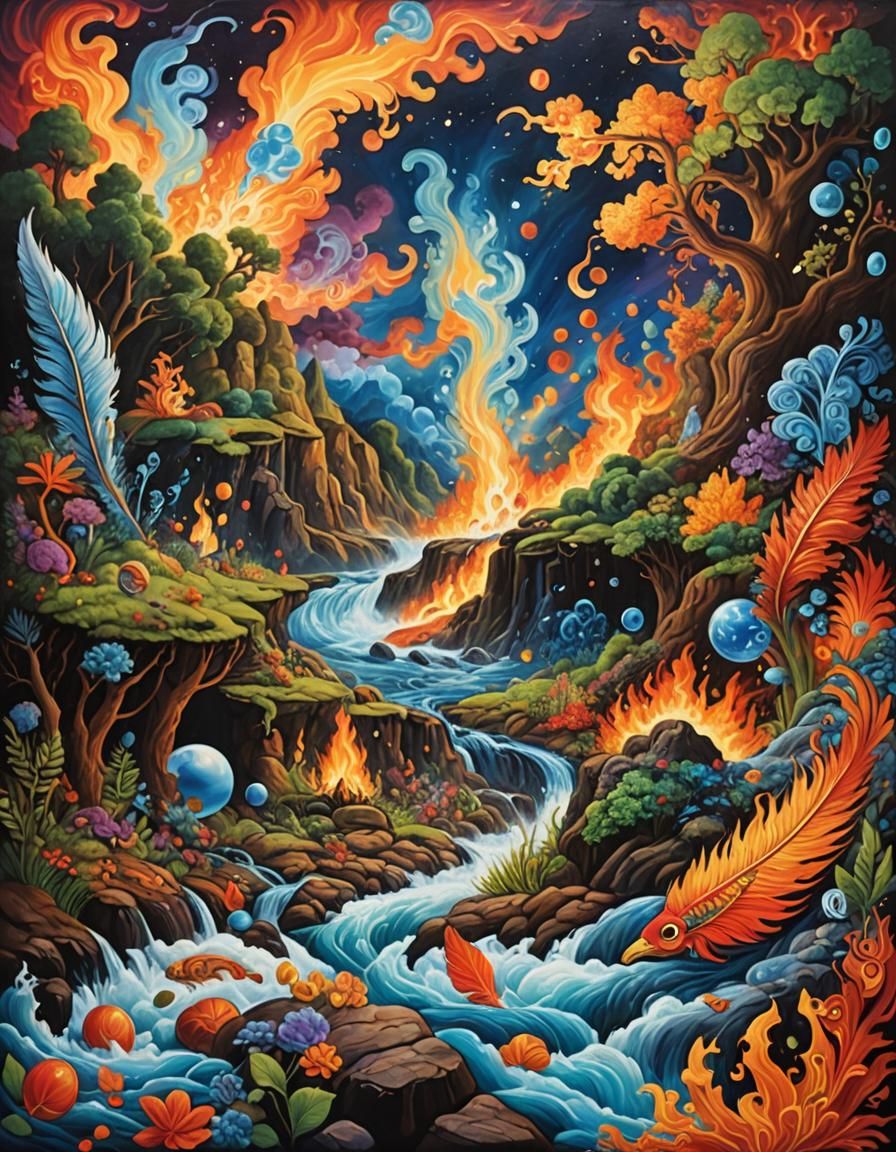 Psychedelic Oil Painting of the Five Elements