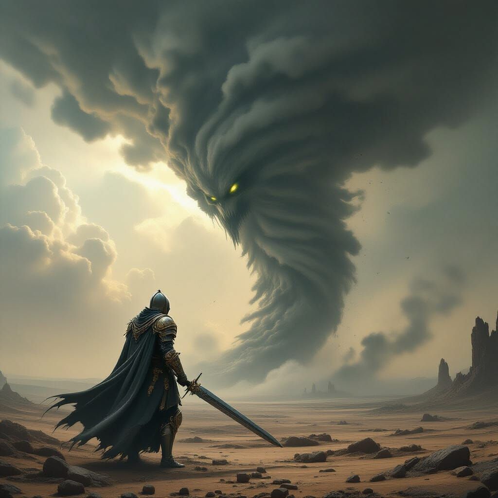 Knight vs Tornado: Dark Fantasy Concept Art