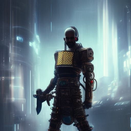 Cyberpunk Swordsman in Detailed Digital Painting