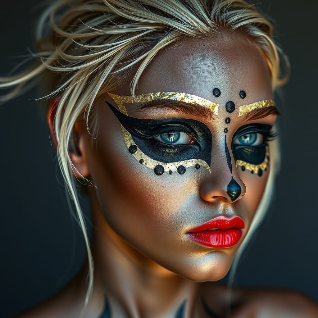 Woman in Black and Gold Body Paint