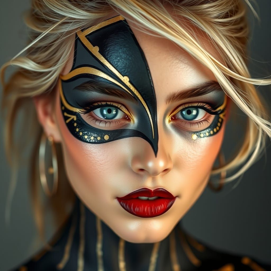 Striking Gold and Black Body Art Portrait