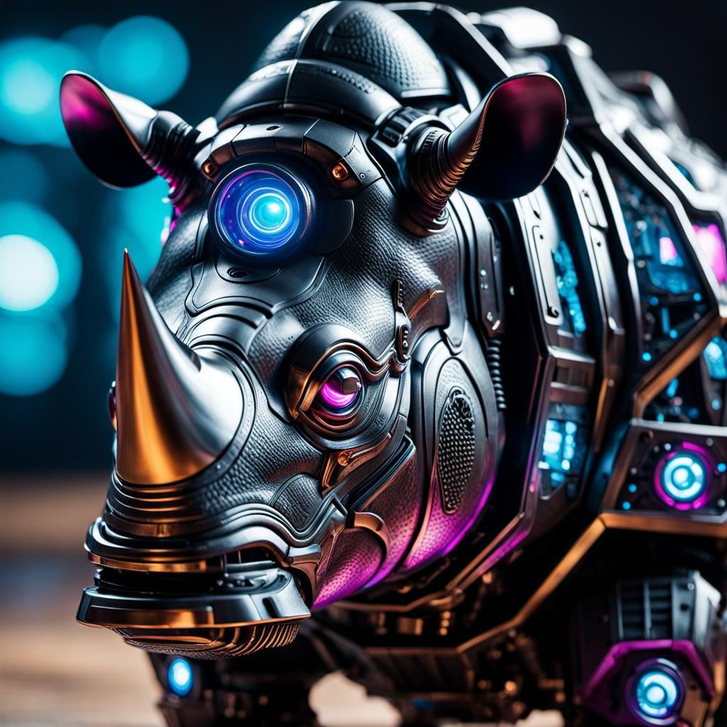 Cyberpunk Robotic Rhinoceros in Cybertronic Style