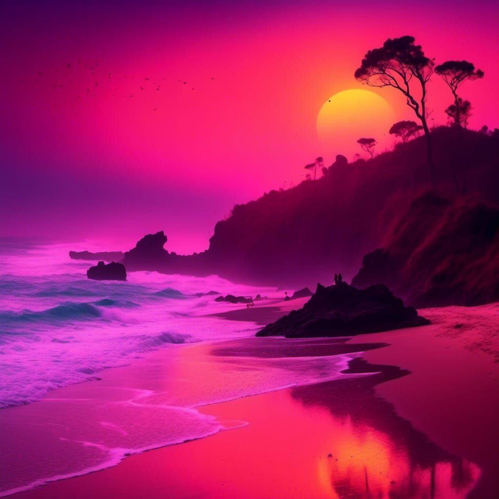 Rainbow Silhouette Beach at Sunset