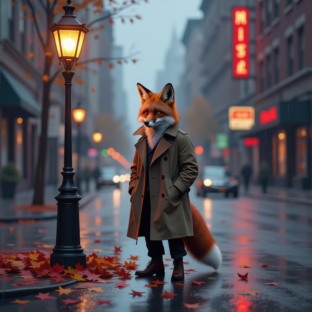 Fox Detective in Noir City Street