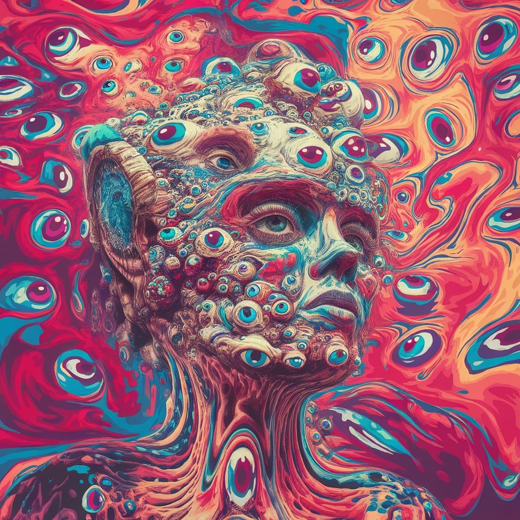 Psychedelic Melting Figures in Ethereal Landscape