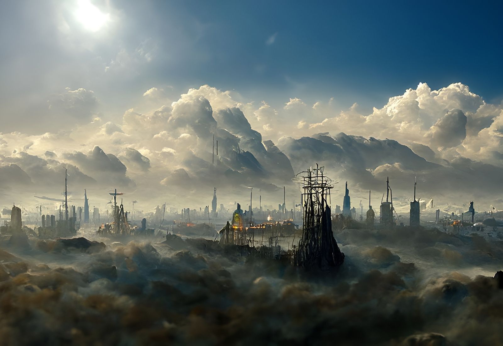 Metropolis in Purple Clouds: Digital Art