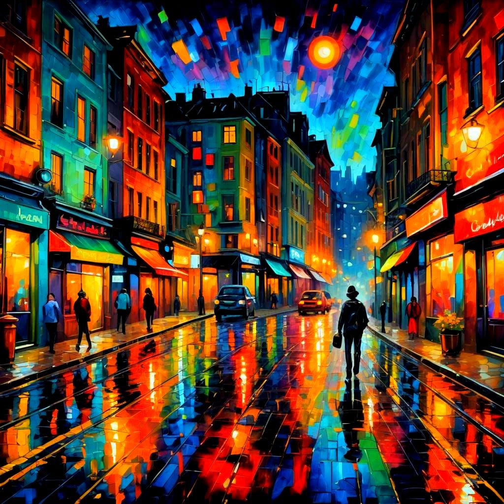 Expressionist Night Cityscape with Impasto Brushstrokes