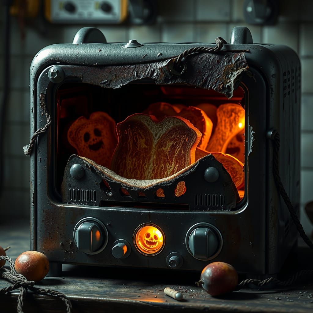 Nightmarish Toaster Oven in Dark Surreal Style