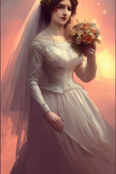 Victorian Bride Portrait in Art Nouveau Style
