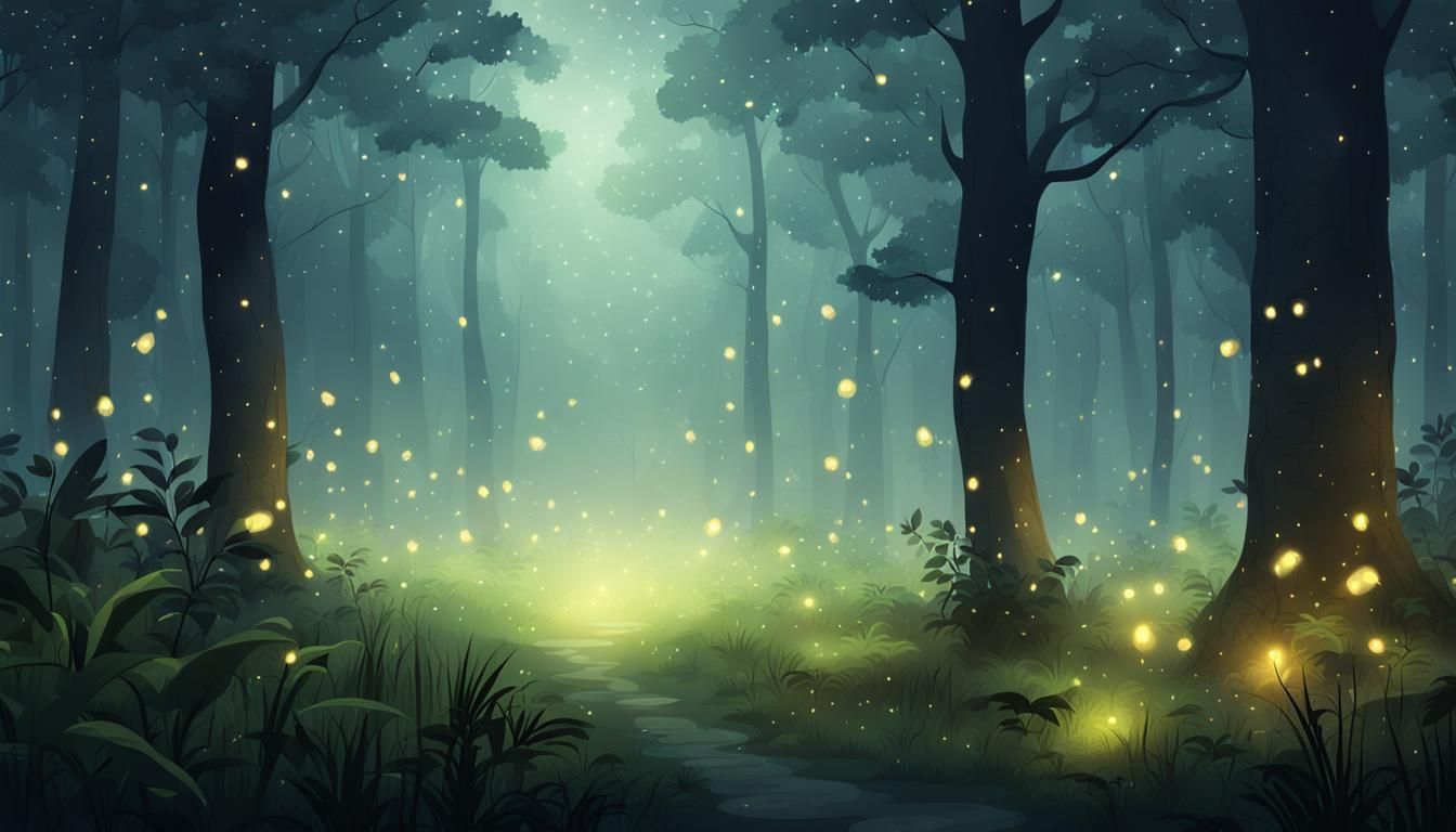 Realistic Forest with Fireflies and Fog