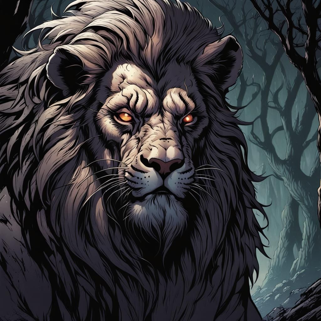 Scarred Lion Man in Comic Book Style