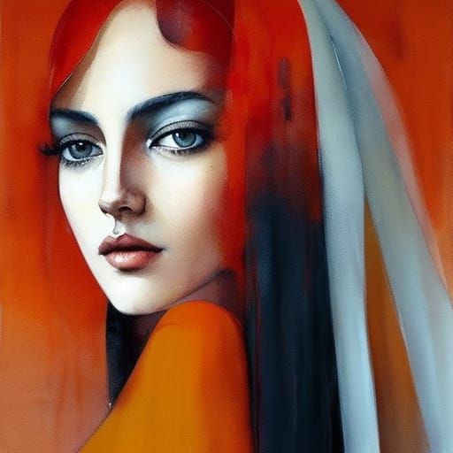 Orange-Haired Girl in Dark Art Nouveau Style