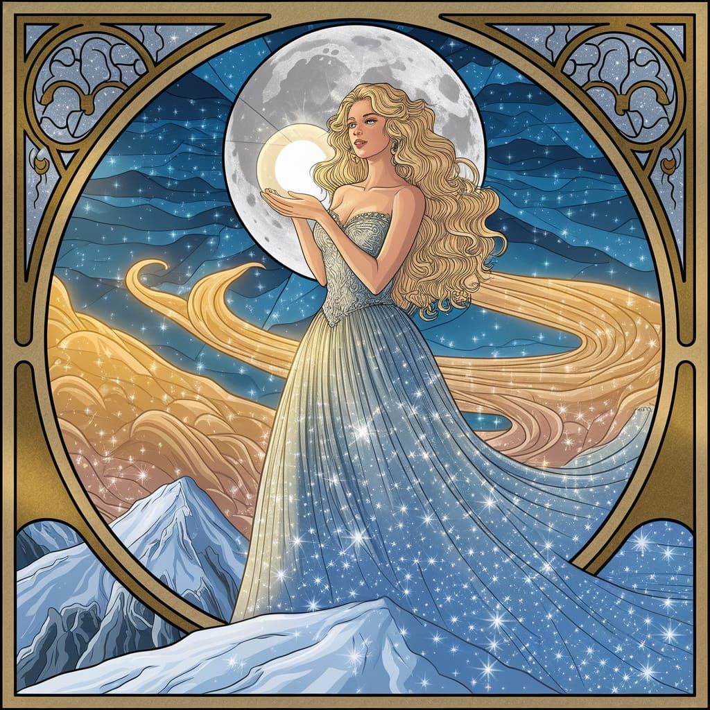 Starlight Gown: Art Nouveau Mountain Goddess