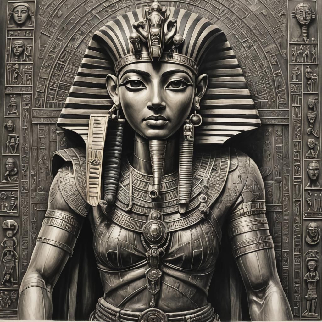 Zelda Meets King Tut: Hyperdetailed Charcoal Drawing
