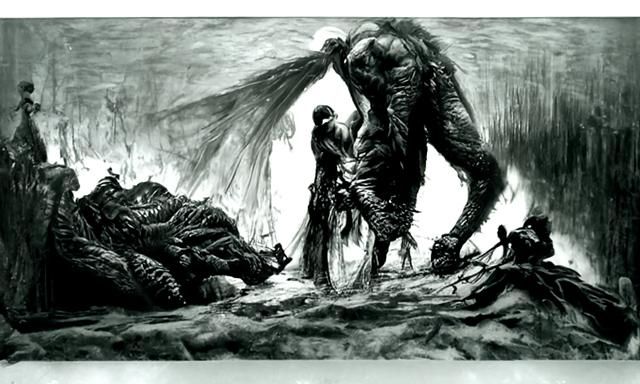 Unforgiving Horror Monster in Gustave Doré Style