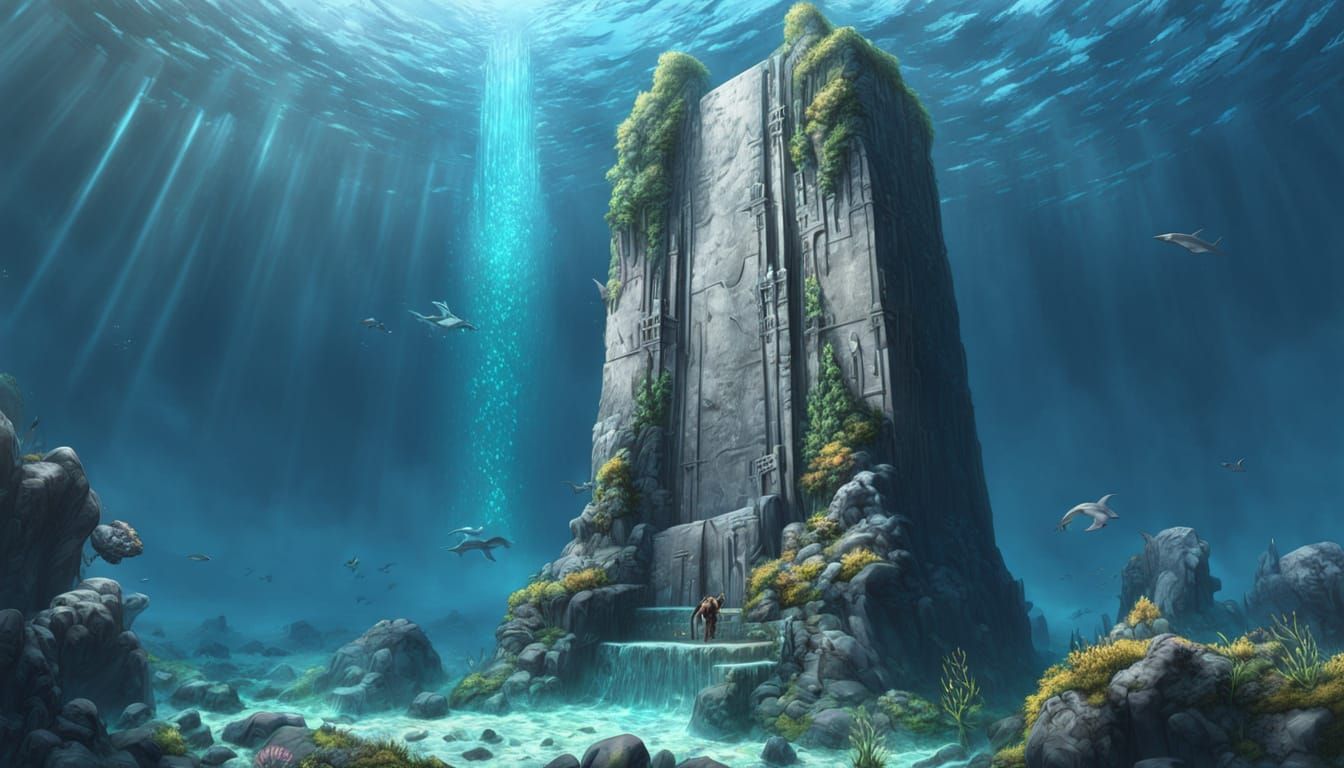 Towering Underwater Monolith in Hyper Realistic Style