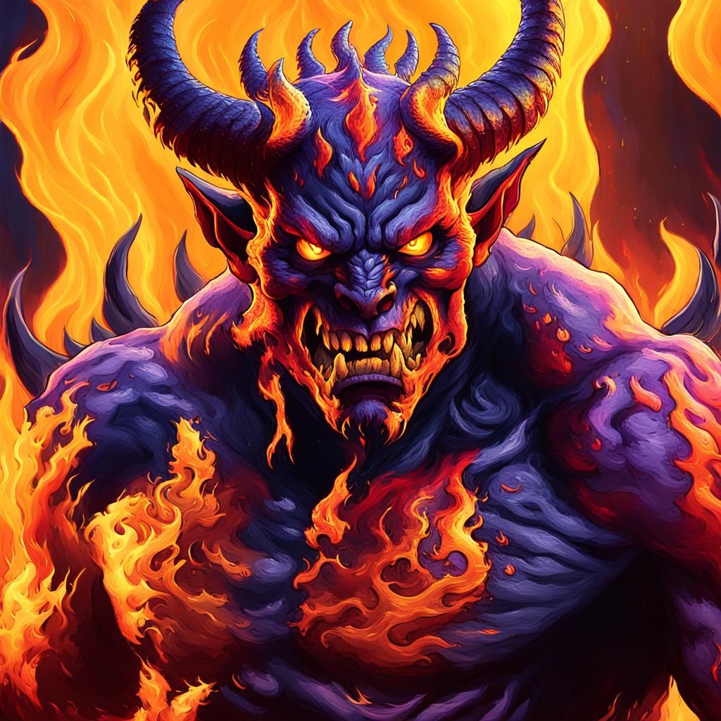 Epic Demon Amidst Inferno in Detailed Digital Art