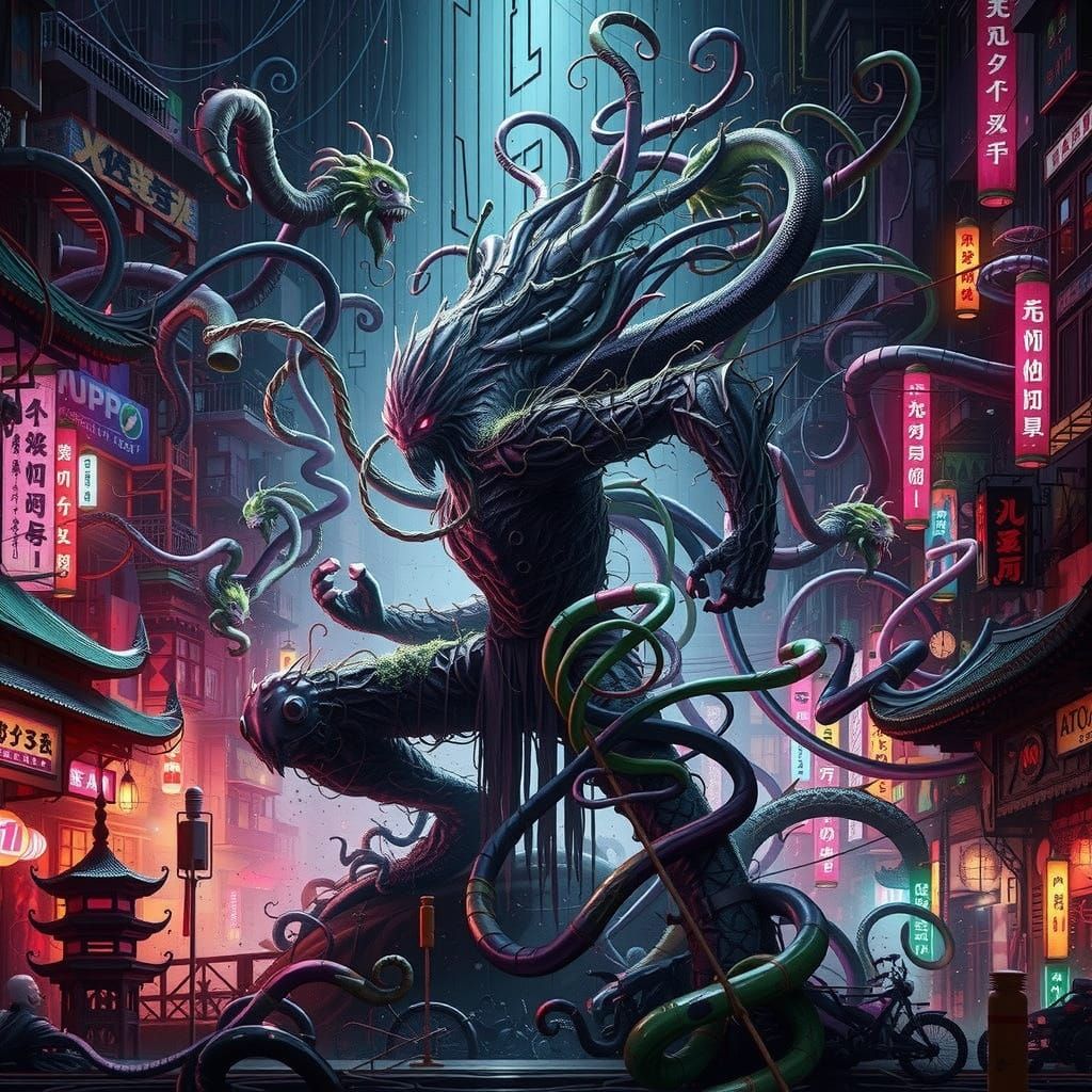 Monstrous Plant Creature in Neon Chinatown