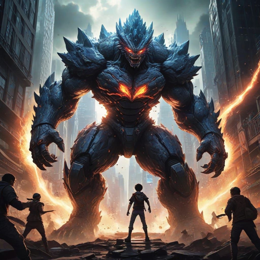 Anime Hero Punches Cosmic Kaiju in City Battle