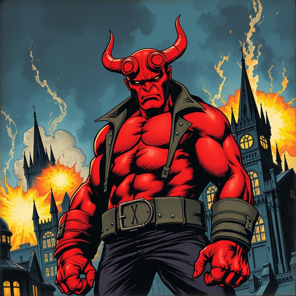 Hellboy in a Vintage Comic Book Style