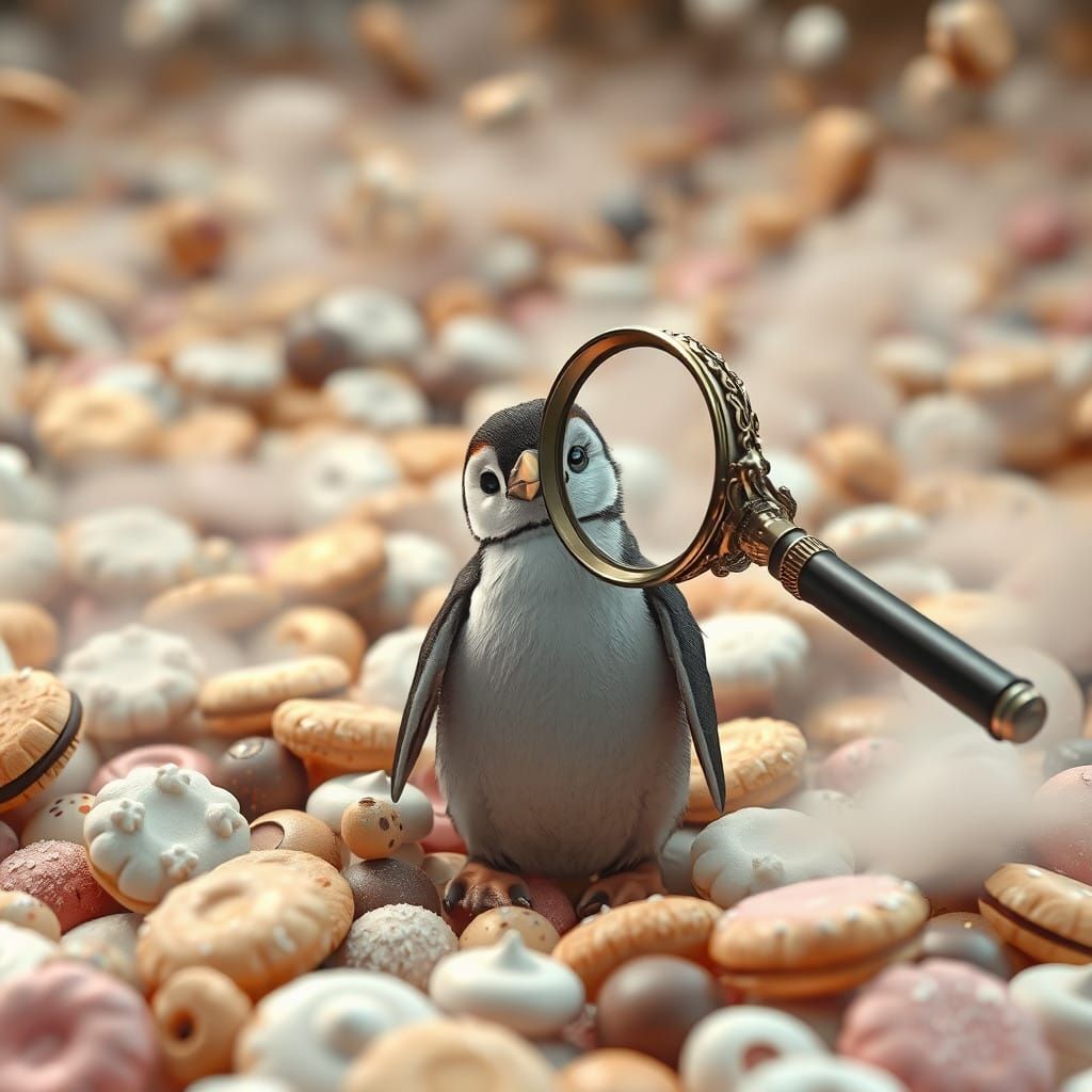 Whimsical Penguin Lost in a Sugarcoated Dreamscape