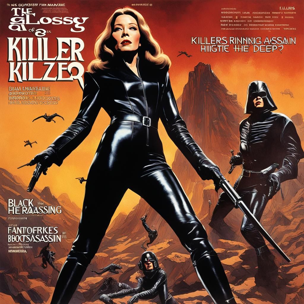 Magazine Cover: Exotic Assassin in Leather Catsuit