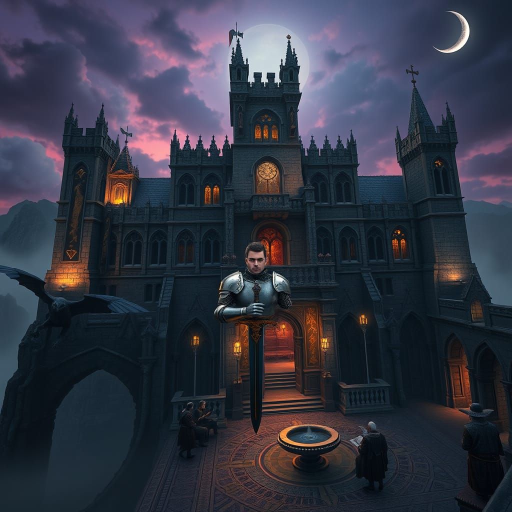 Gothic Castle Perched atop Cliff in a Misty Valley