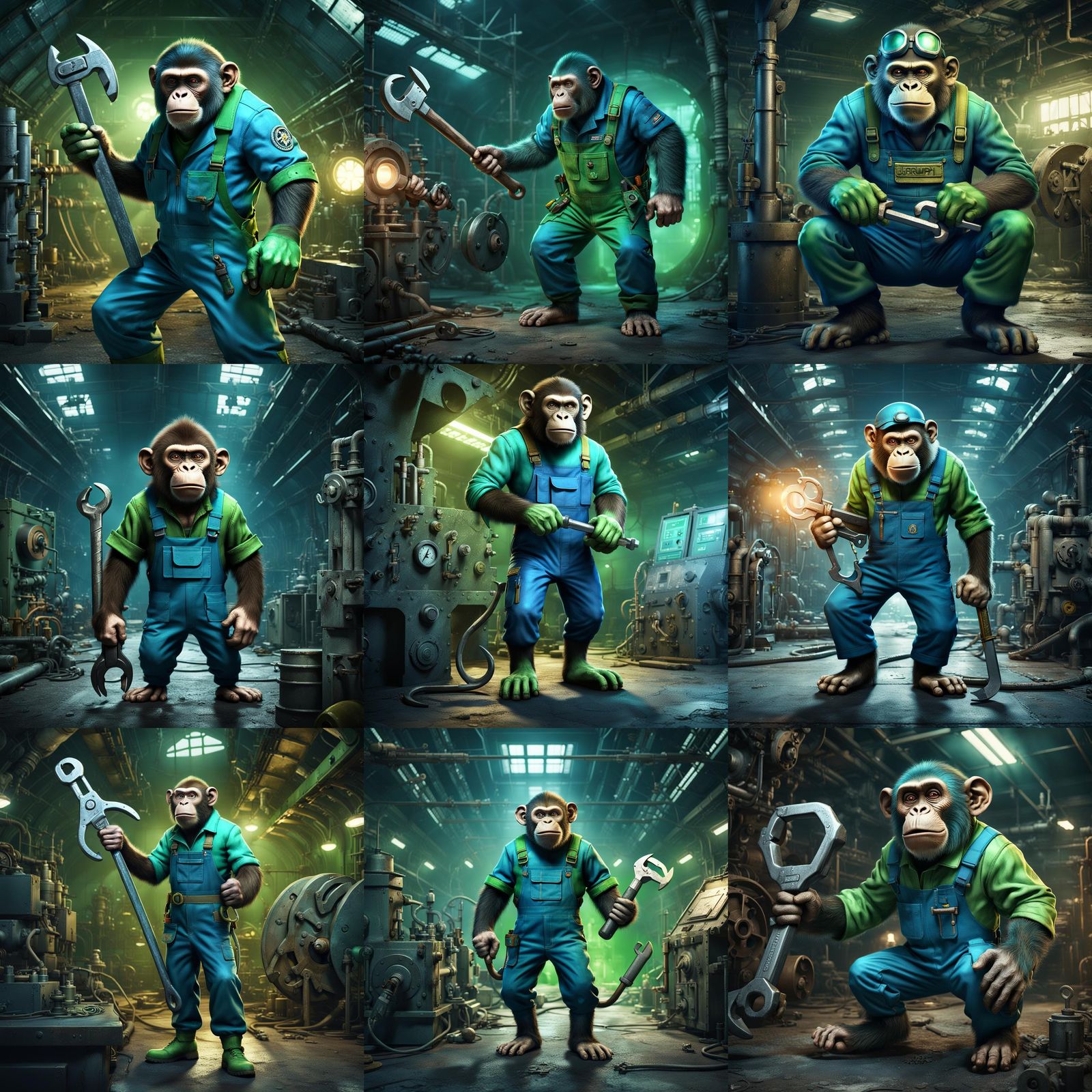 Grumpy Monkey Mechanic in Steampunk Lab