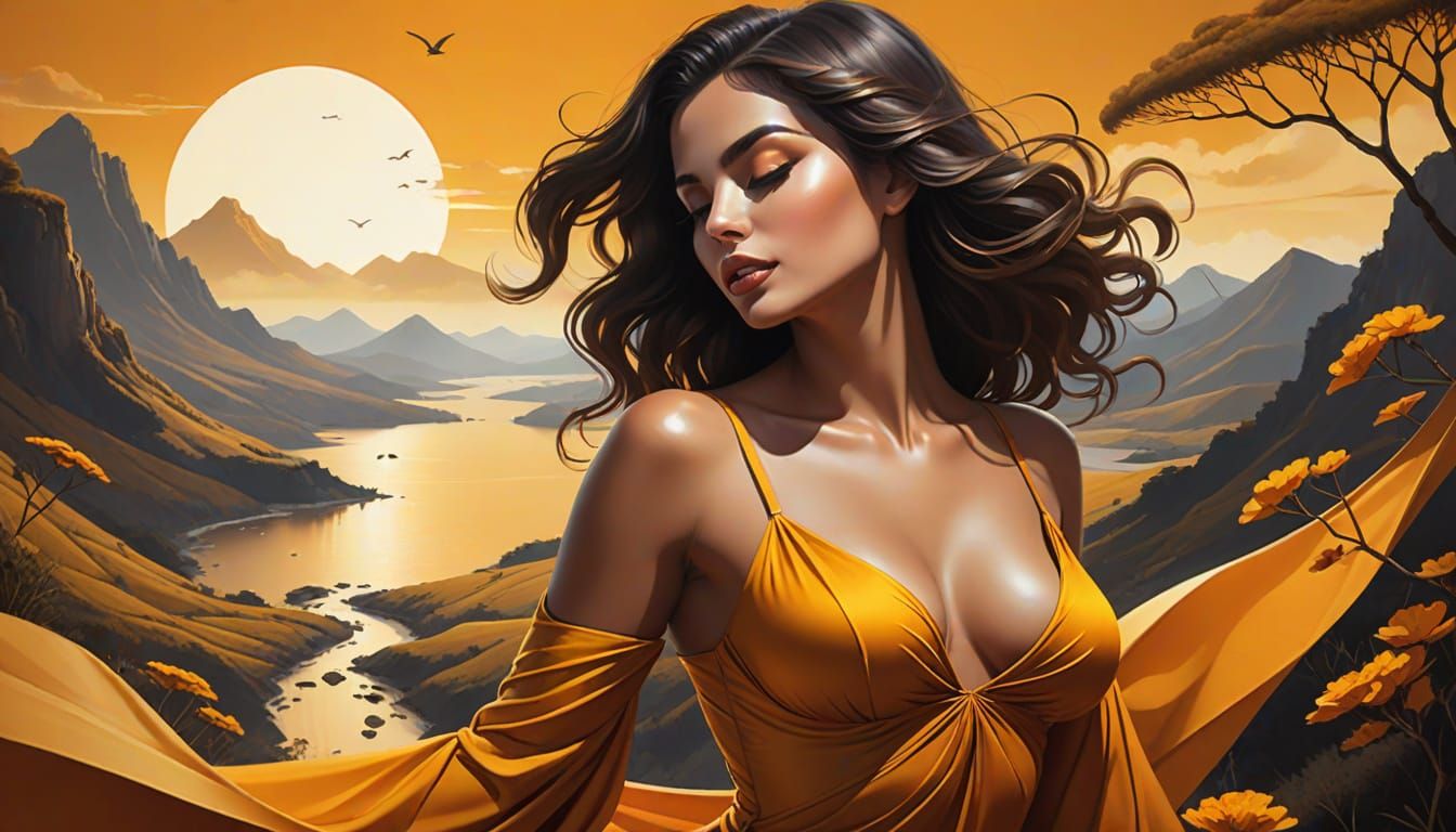 Sensual Fantasy Portrait of a German Woman in a Misty Mounta...