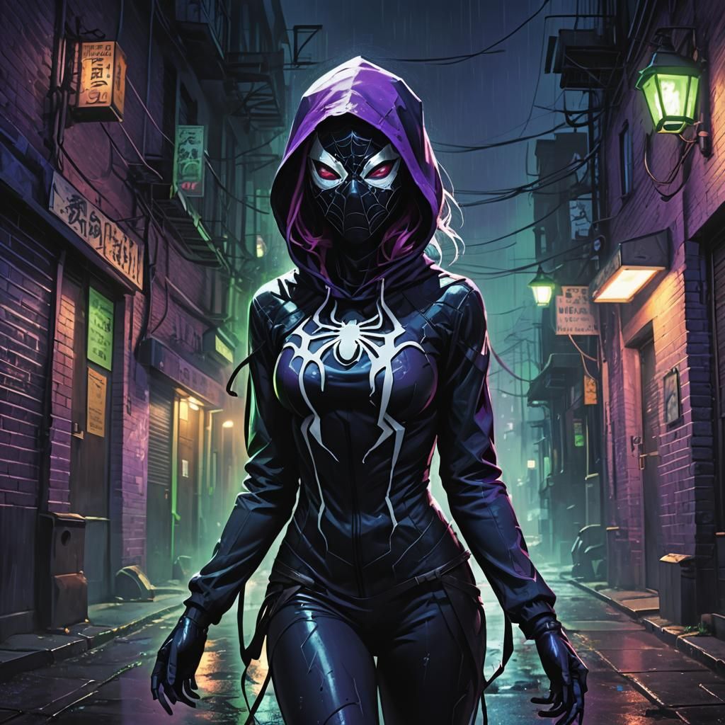 Spider Gwen Venom Symbiote in Gothic Noir Alley