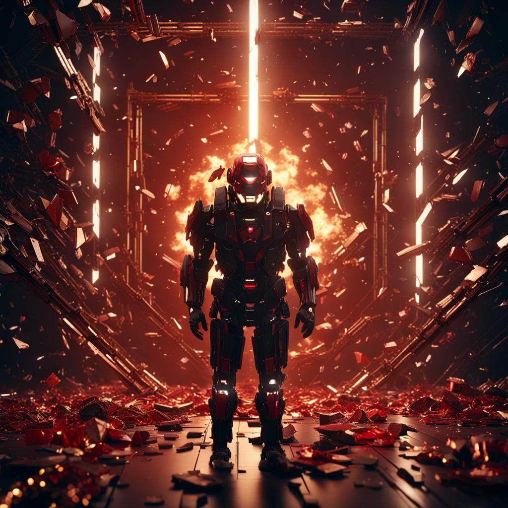 Shattered Human Form in Futuristic Sci-Fi Style