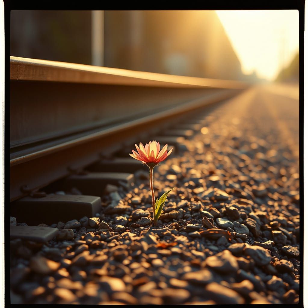 Exotic Wildflower Thrives Amidst Railway Ruins in Cinematic...