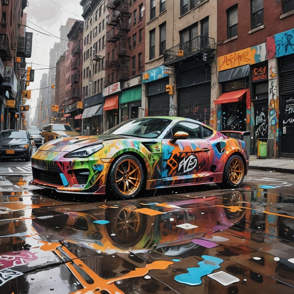 Manhattan Sports Car in Graffiti Splash Art Style