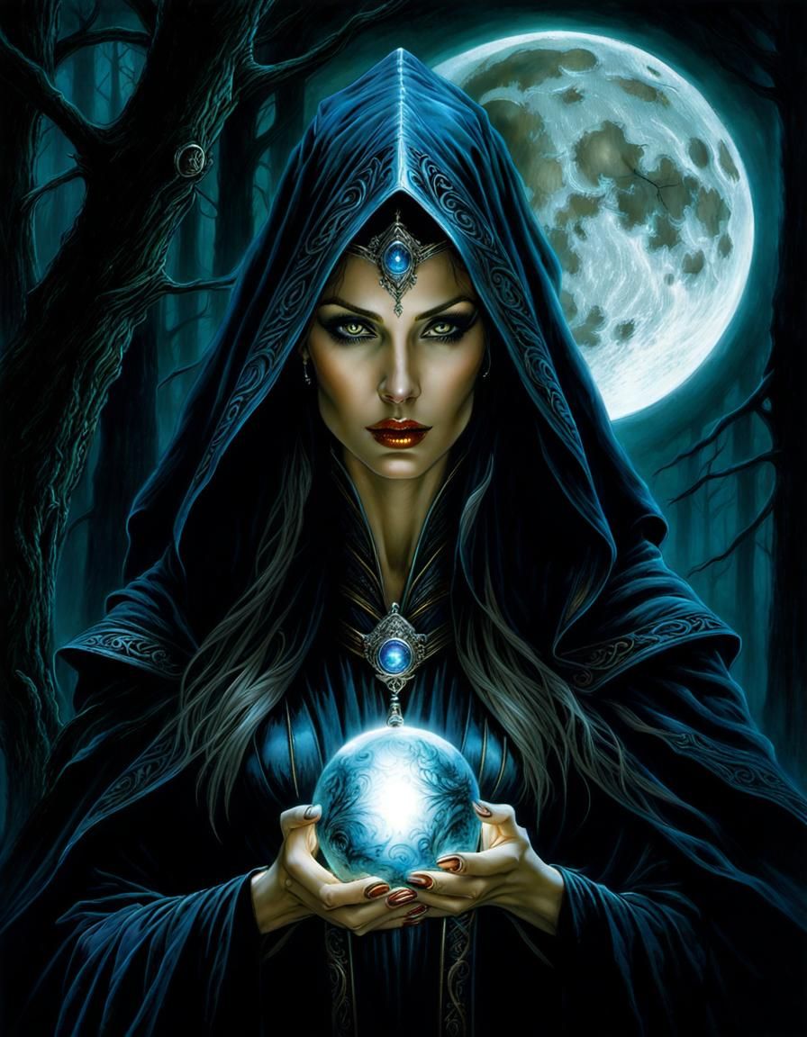 Fantasy Warlock in Dark Forest: Head and Shoulders Portrait