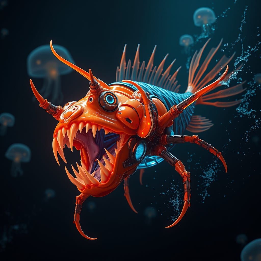 Cyber Anglerfish: Biomechanical Horror Rising from the Abyss