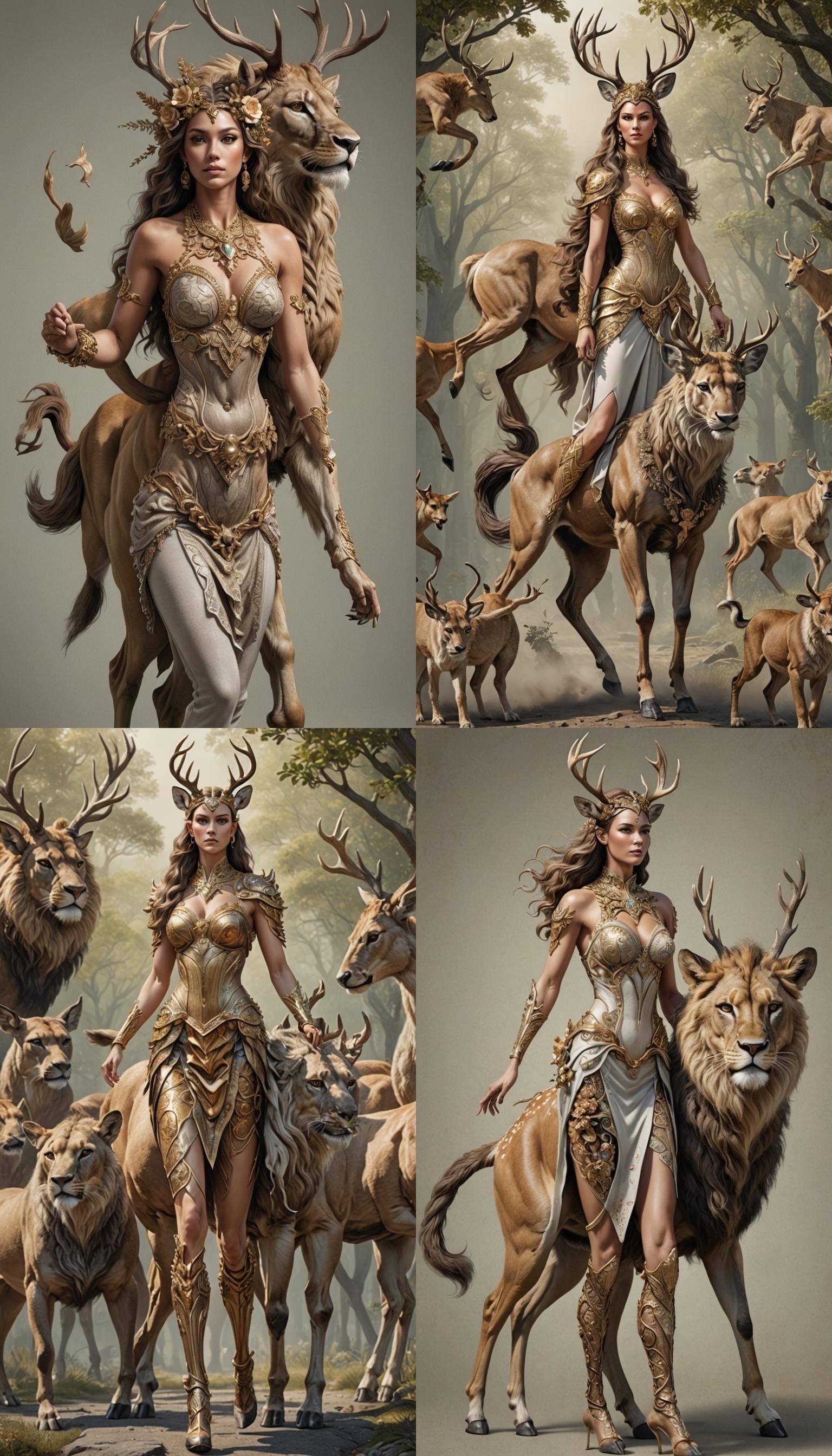 Deer-Lion-Human Hybrid Centaur in Hyperrealism