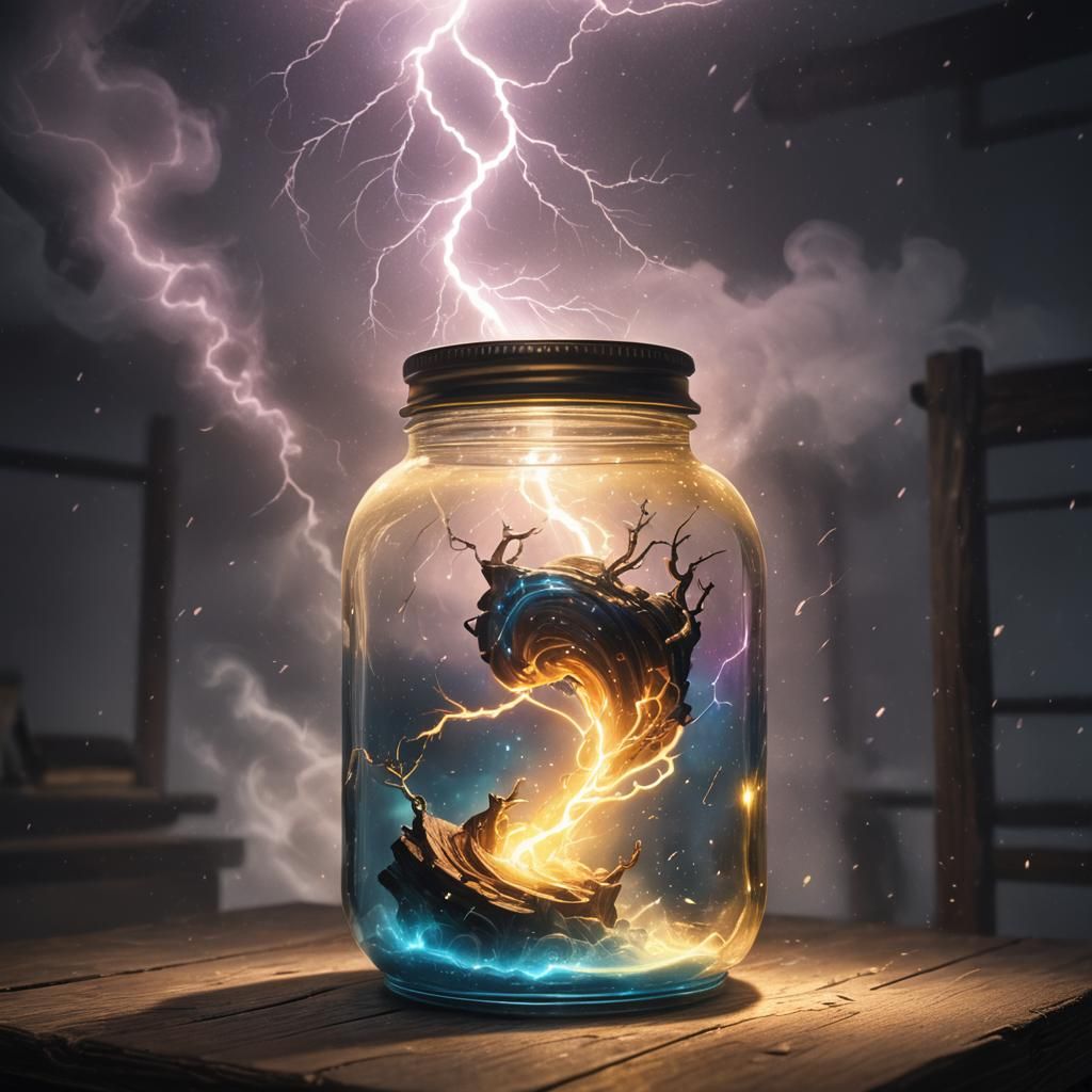 Enchanted Jar: Swirling Storm Fantasy Concept Art