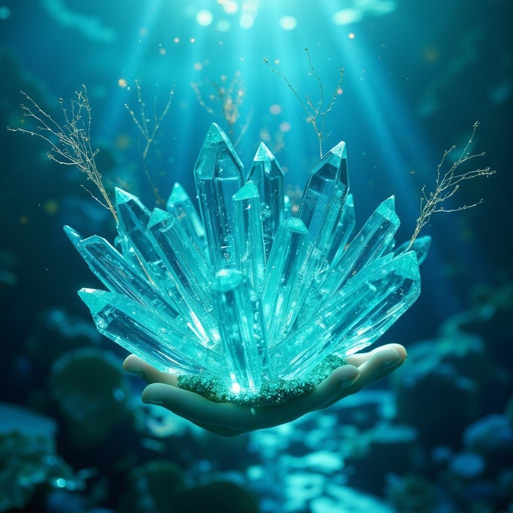 Luminous Aquamarine Crystal in Art Nouveau Style