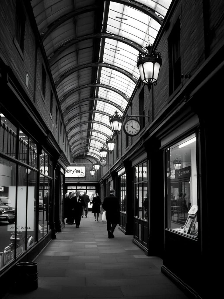 1950s Manchester Arcade in Black and White