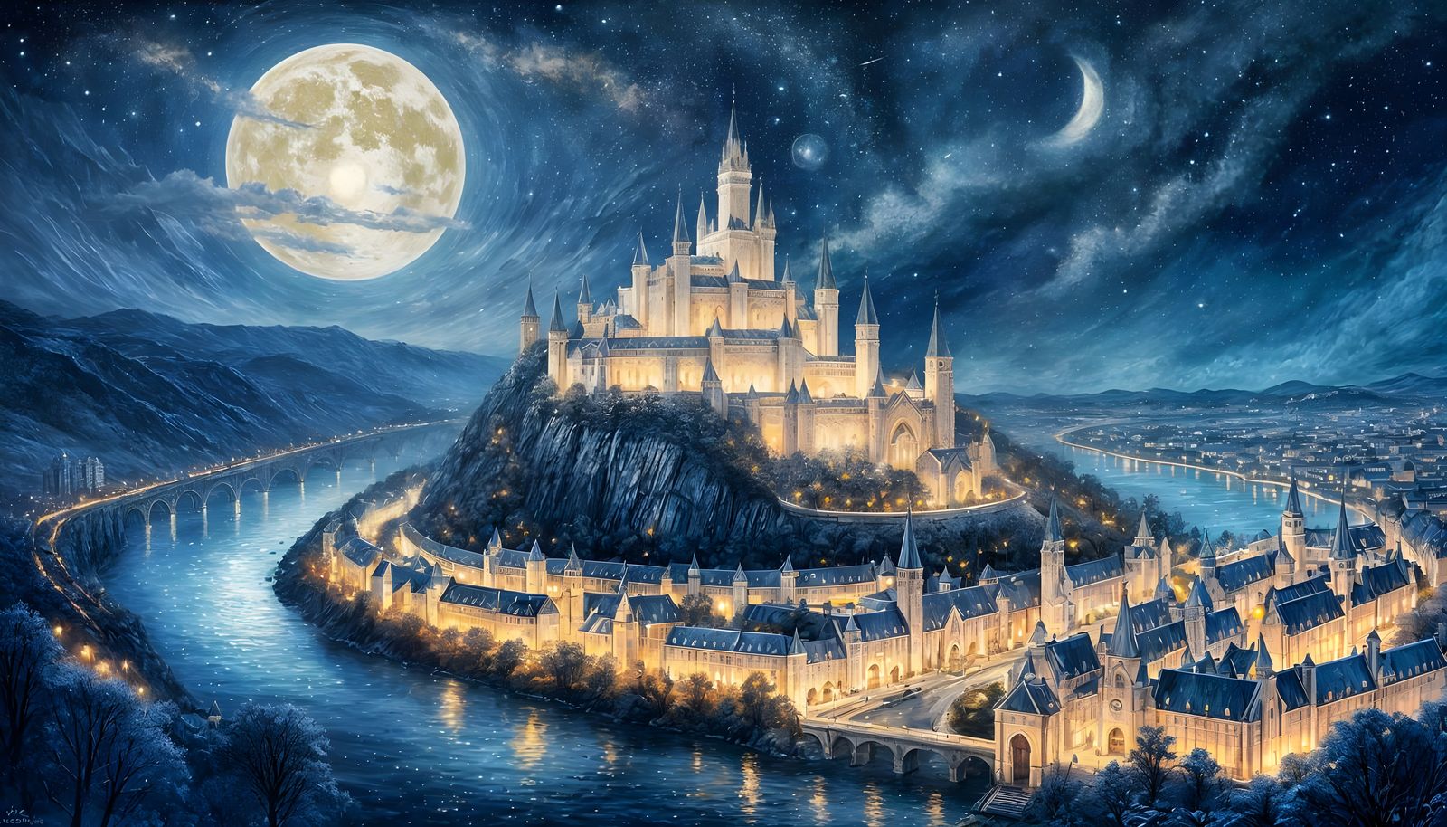 Minas Tirith Under Starry Night Sky