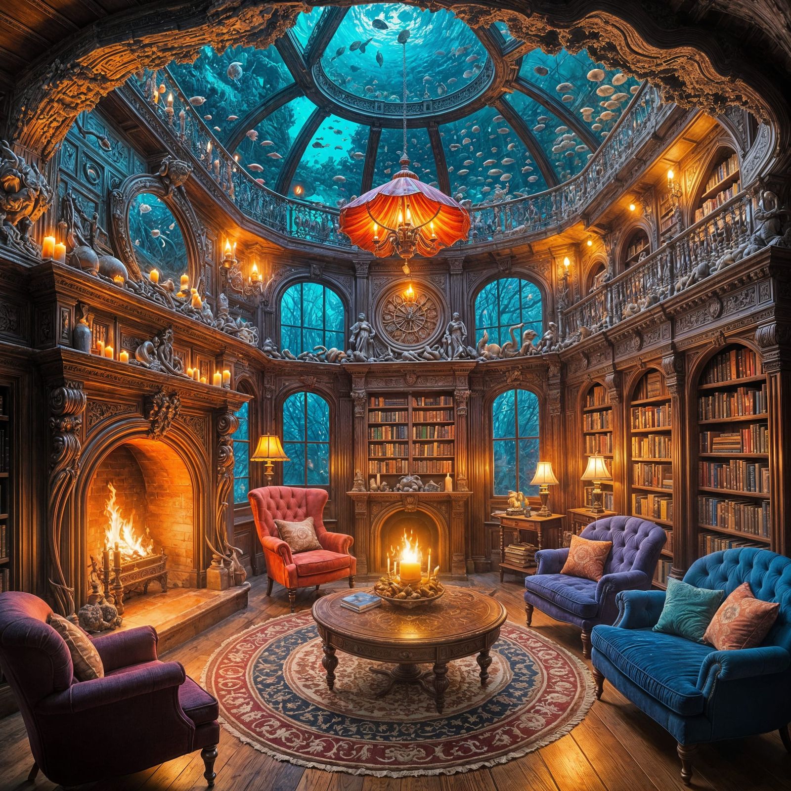 Ethereal Victorian Library Beneath the Waves