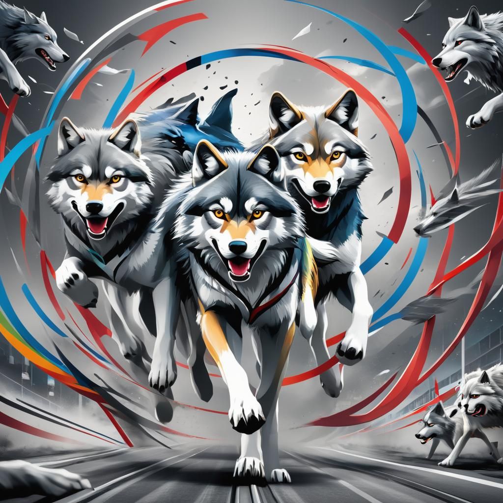 Olympics Poster: Wolves Competing, 3D Anime Pop Art
